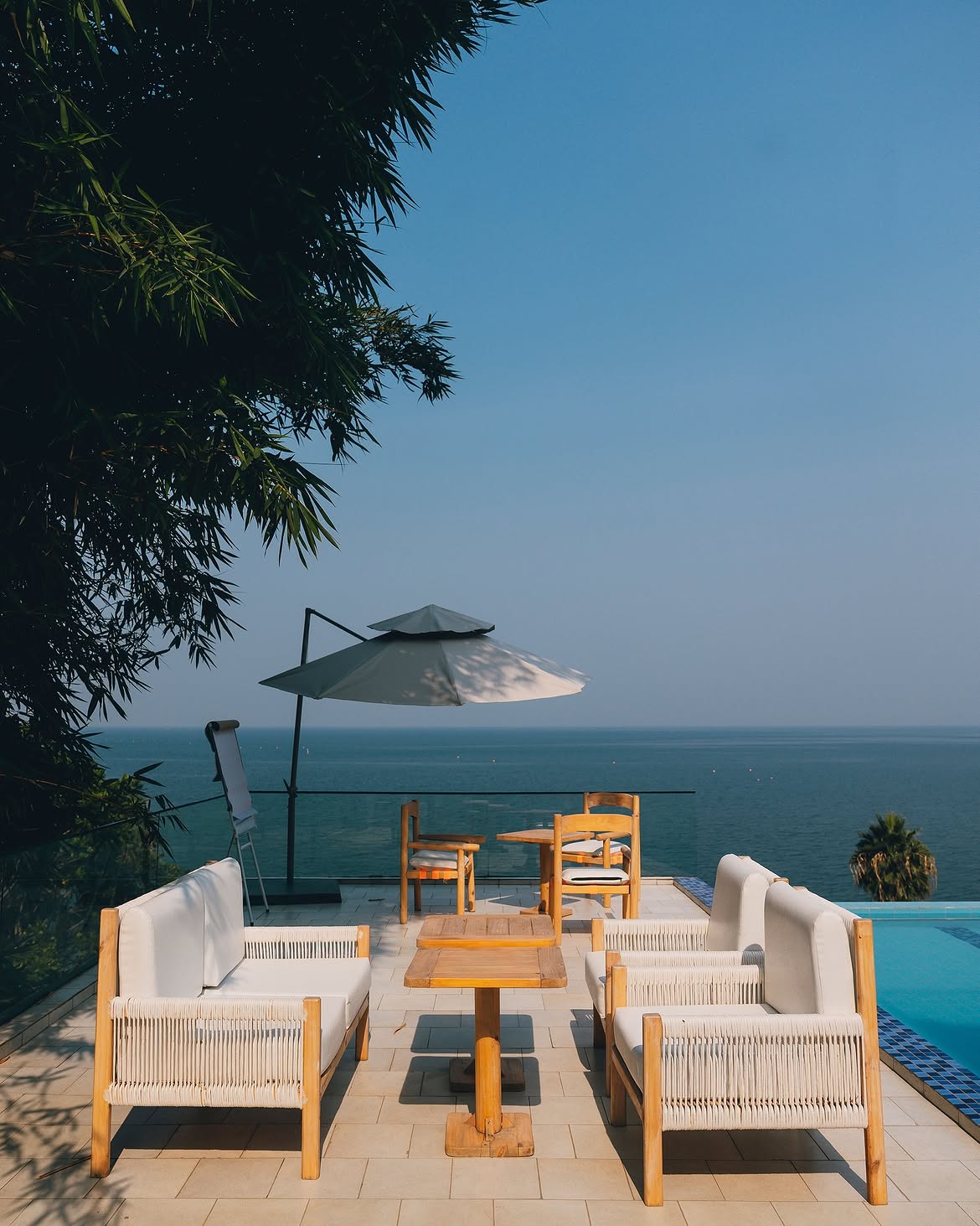 Terrace lounge with panoramic Lake Kivu views