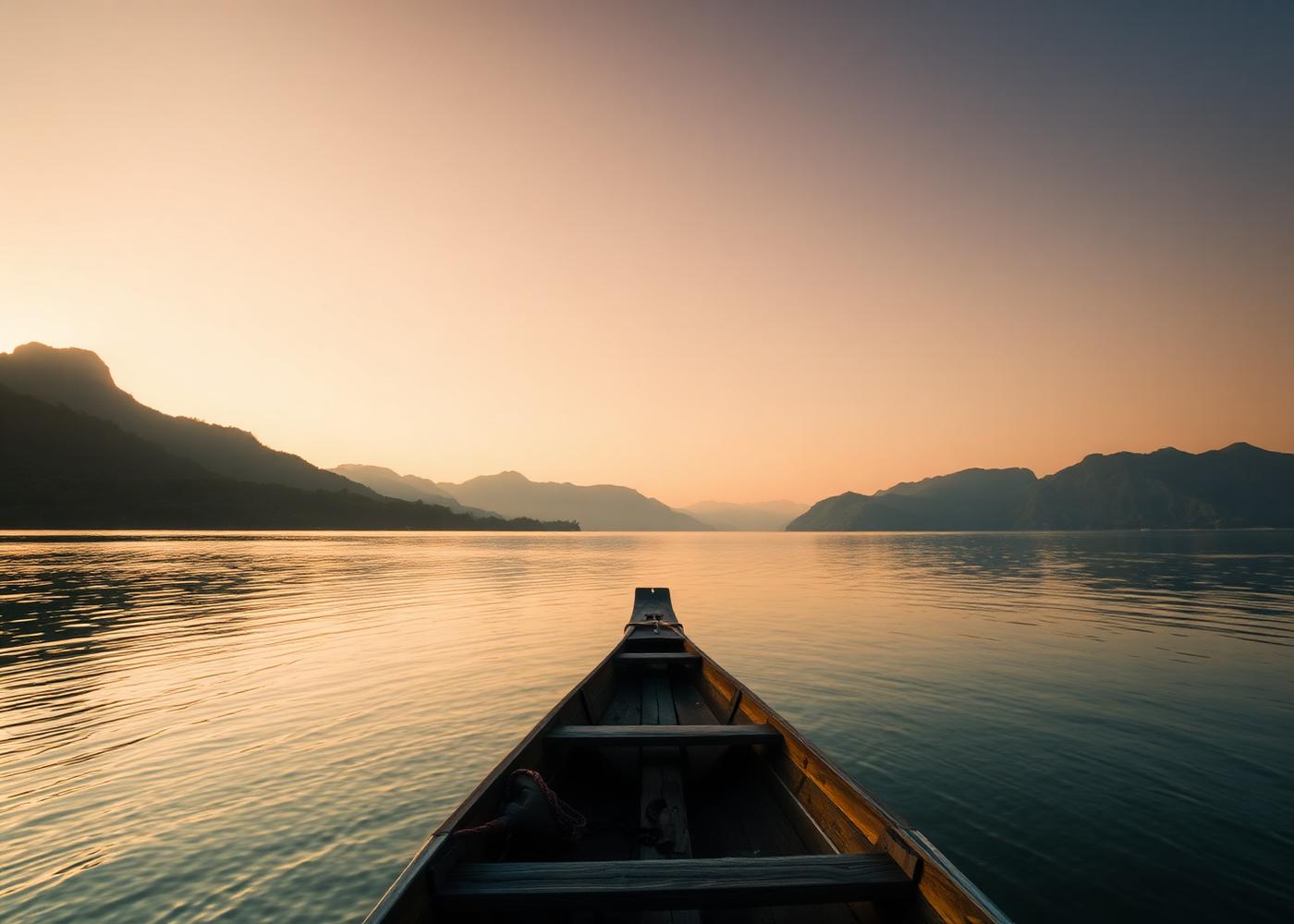 Calm Lake Kivu waters at sunset